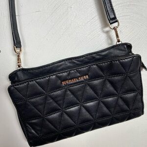 Michael Kors Black Quilted Crossbody Bag with Metal Hardware